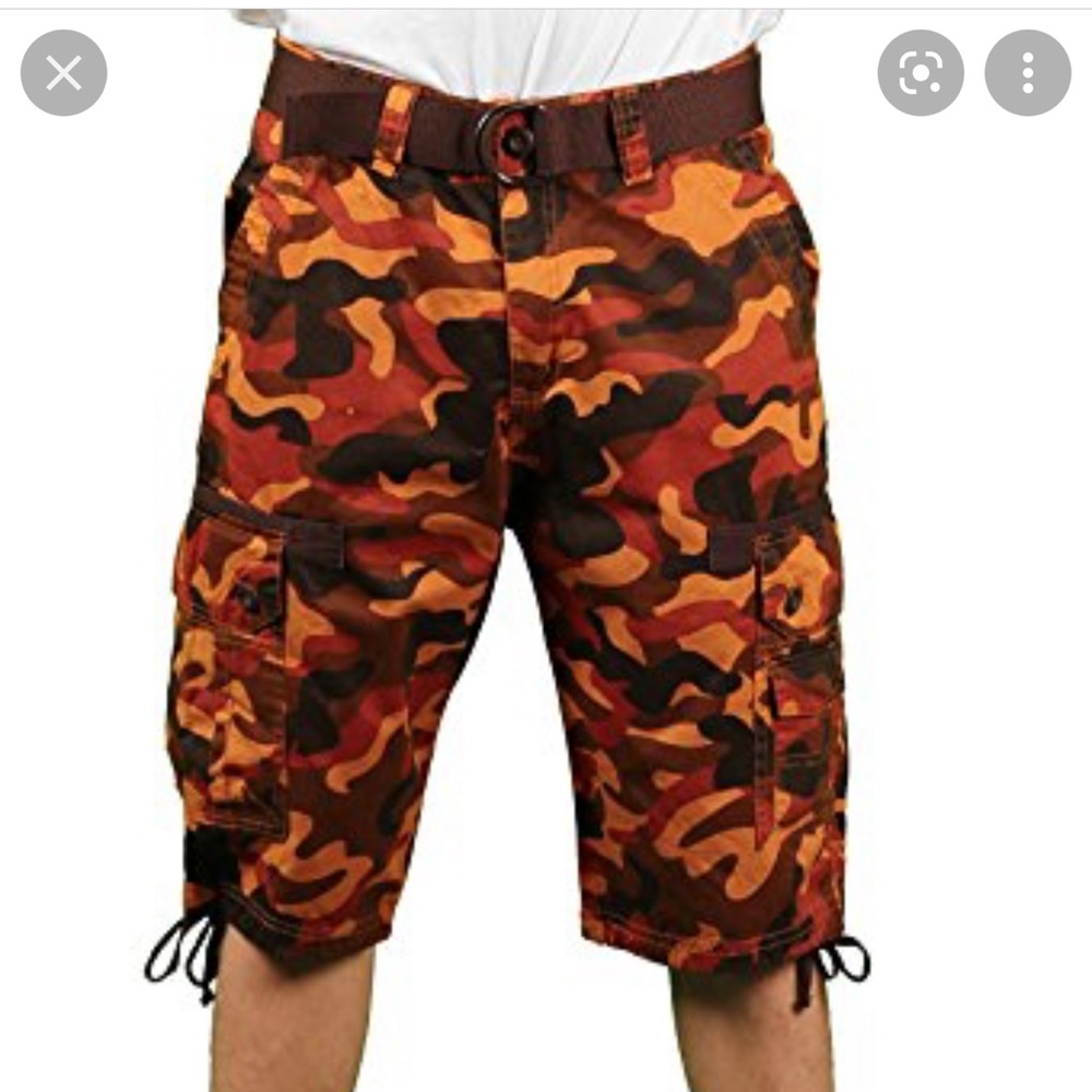 MO7 Men's Orange Camo-Print Belted Cargo Short